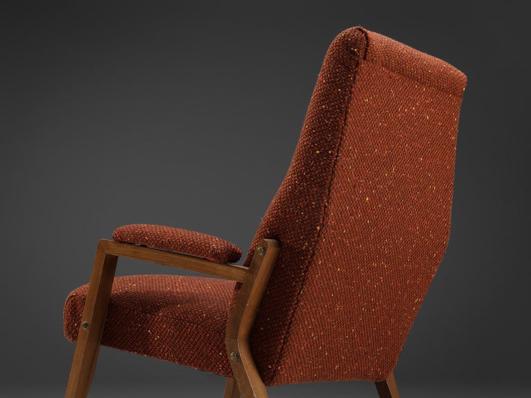 Italian Pair of Lounge Chairs in Patterned Brown Red Upholstery