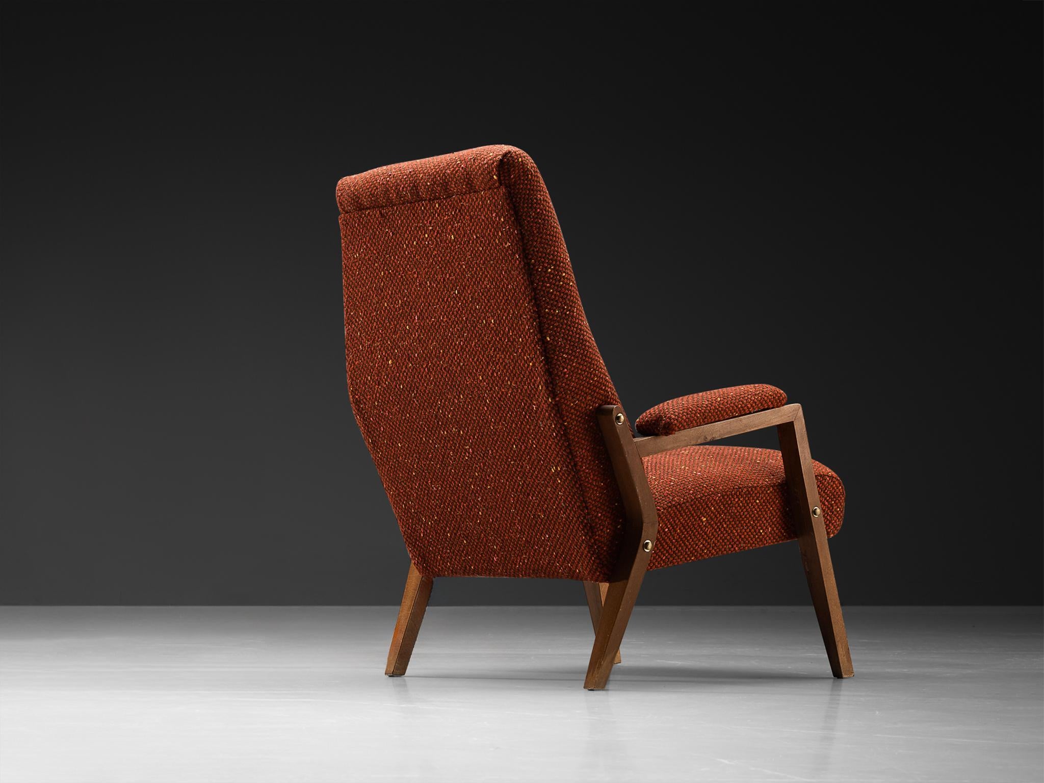 Mid-Century Modern Italian Lounge Chair in Reddish Brown Upholstery