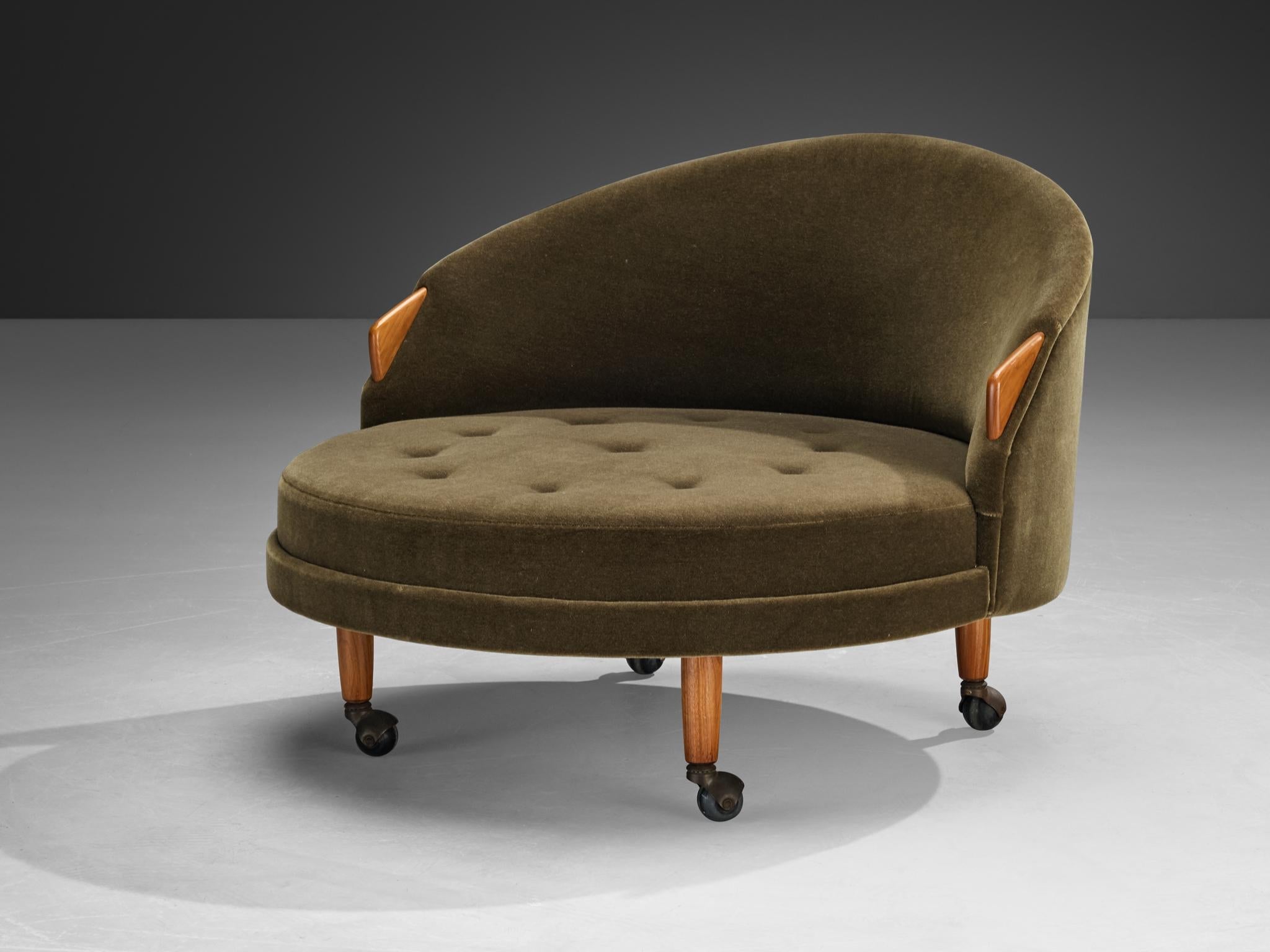 Adrian Pearsall 'Havana' Chair with Ottoman in Olive Green Pierre Frey