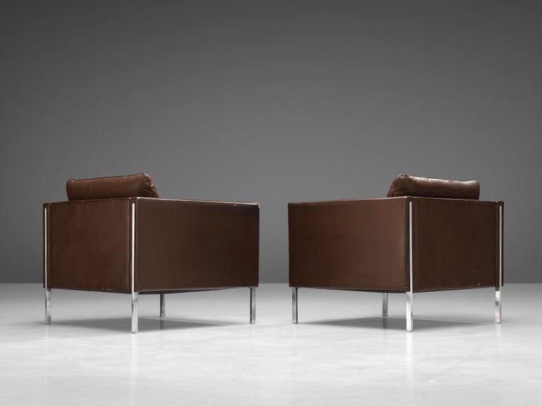 Pierre Paulin for Artifort Pair of Armchairs Model '442' in Brown Leather