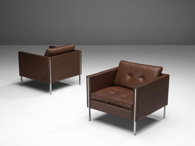 Pierre Paulin for Artifort Pair of Armchairs Model '442' in Brown Leather