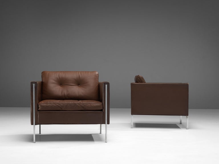 Pierre Paulin for Artifort Pair of Armchairs Model '442' in Brown Leather