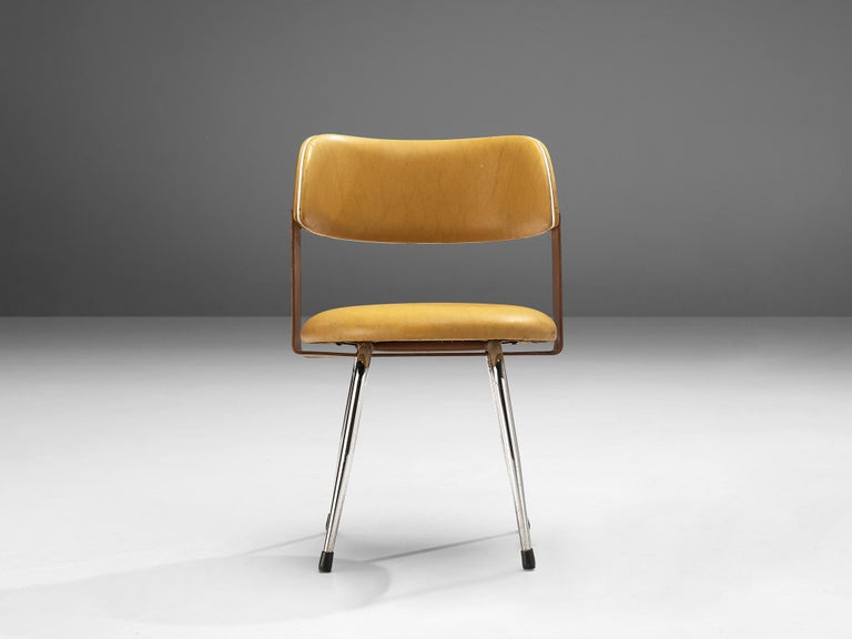 Italian Dining Chair in Metal and Yellow Leatherette