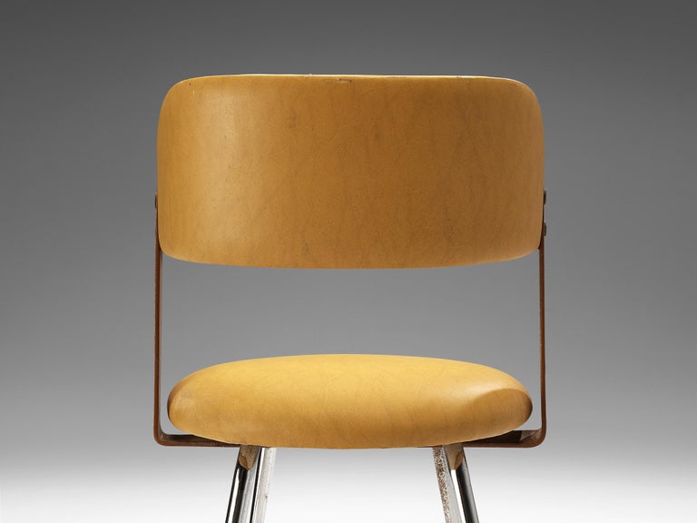 Italian Dining Chair in Metal and Yellow Leatherette