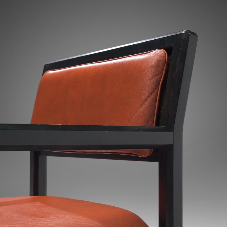 Edward Wormley Pair of Dining Chairs in Red Leather