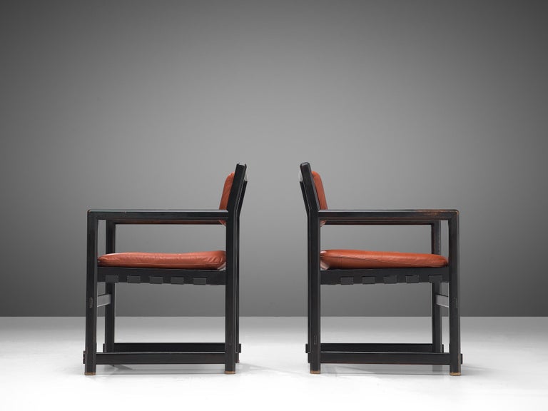 Edward Wormley Set of Eight Dining Chairs in Red Brown Leather