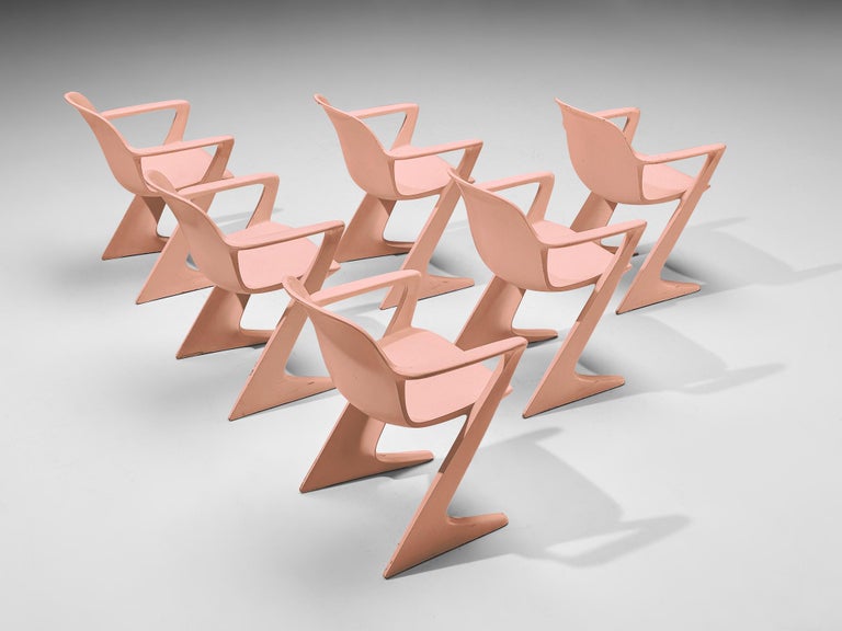 Ernst Moeckl Set of Six 'Kangaroo' Dining Chairs in Soft Pink