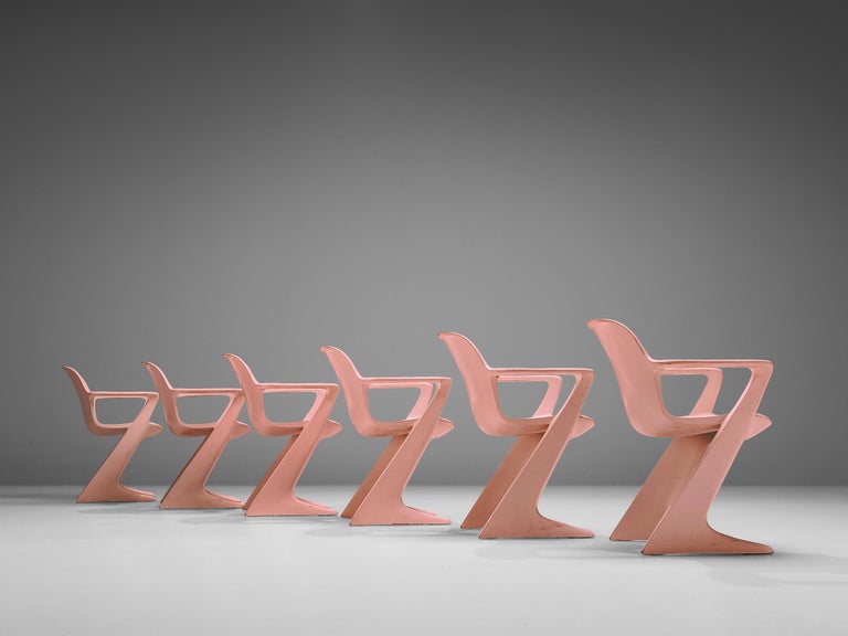 Ernst Moeckl Set of Six 'Kangaroo' Dining Chairs in Soft Pink