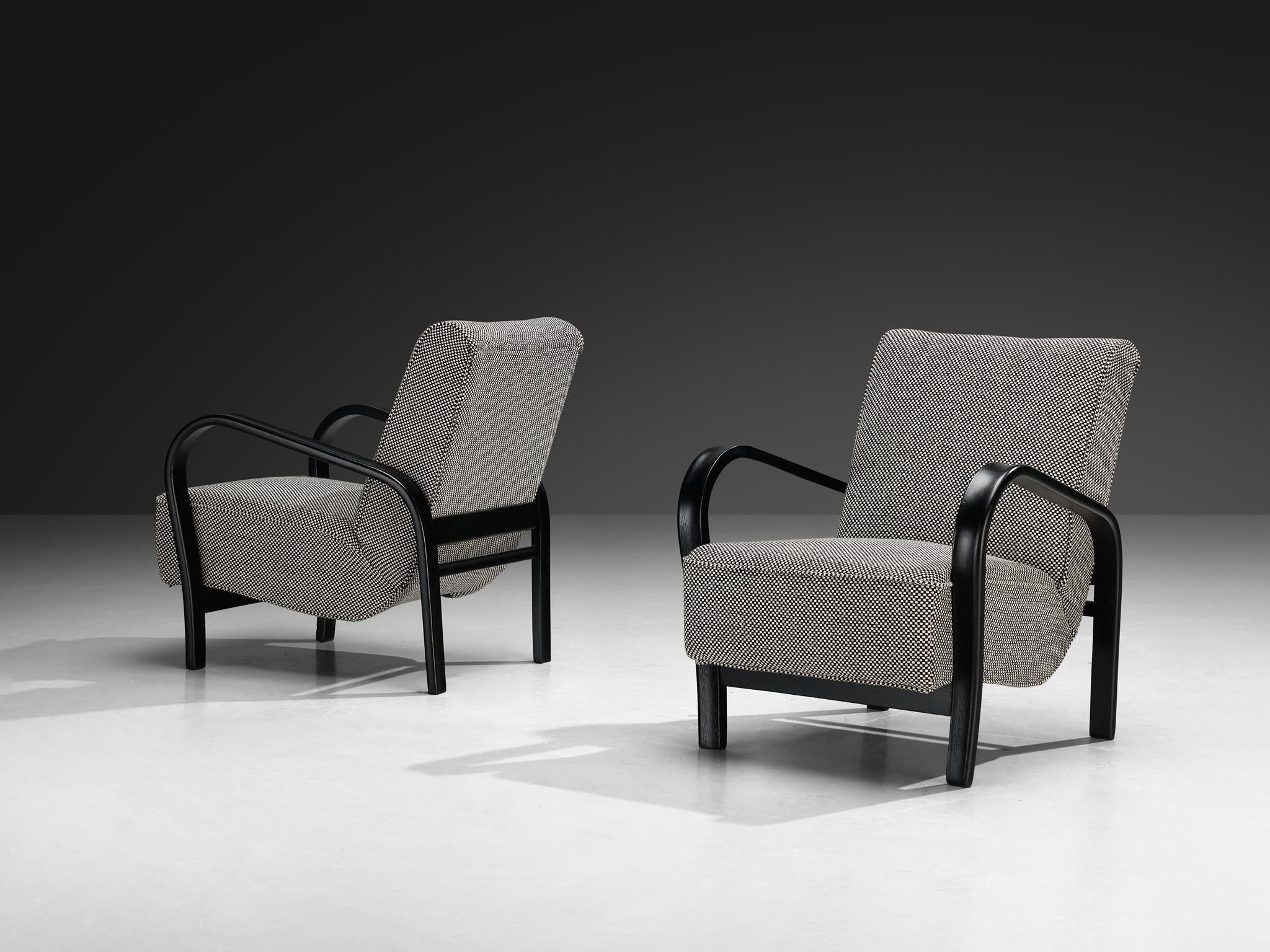 Jindrich Halabala Lounge Chairs in Black-and-White Checkered Upholstery