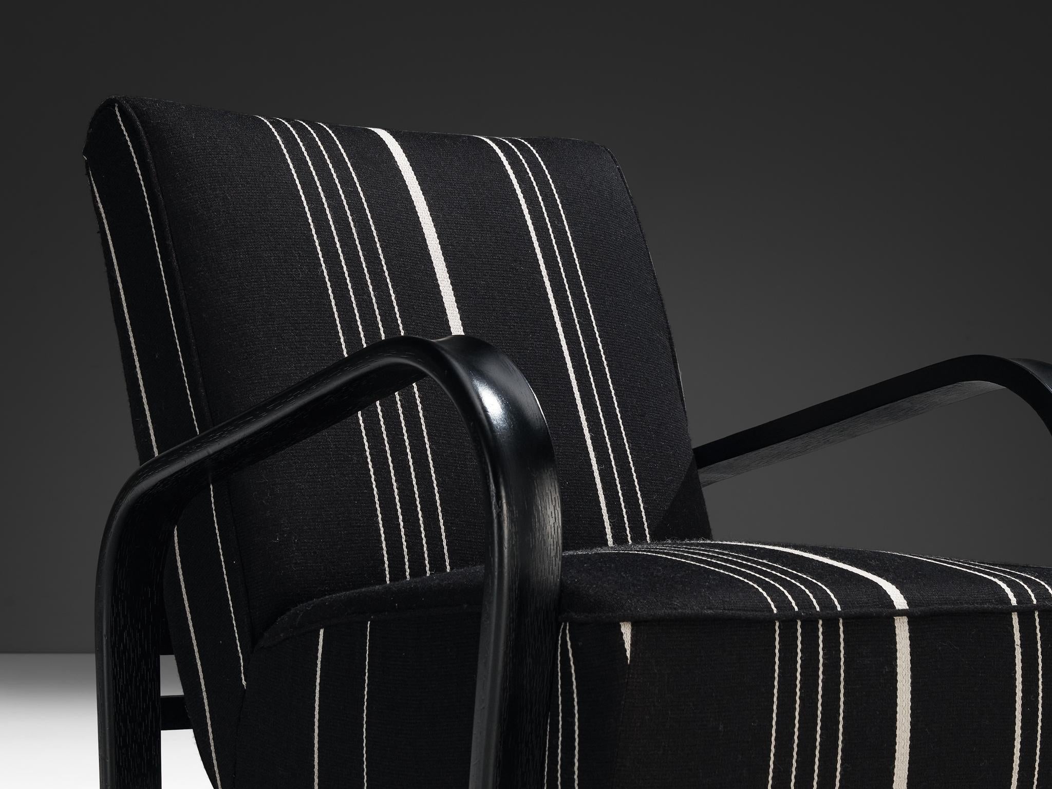 Jindrich Halabala Lounge Chairs in Black Striped Upholstery