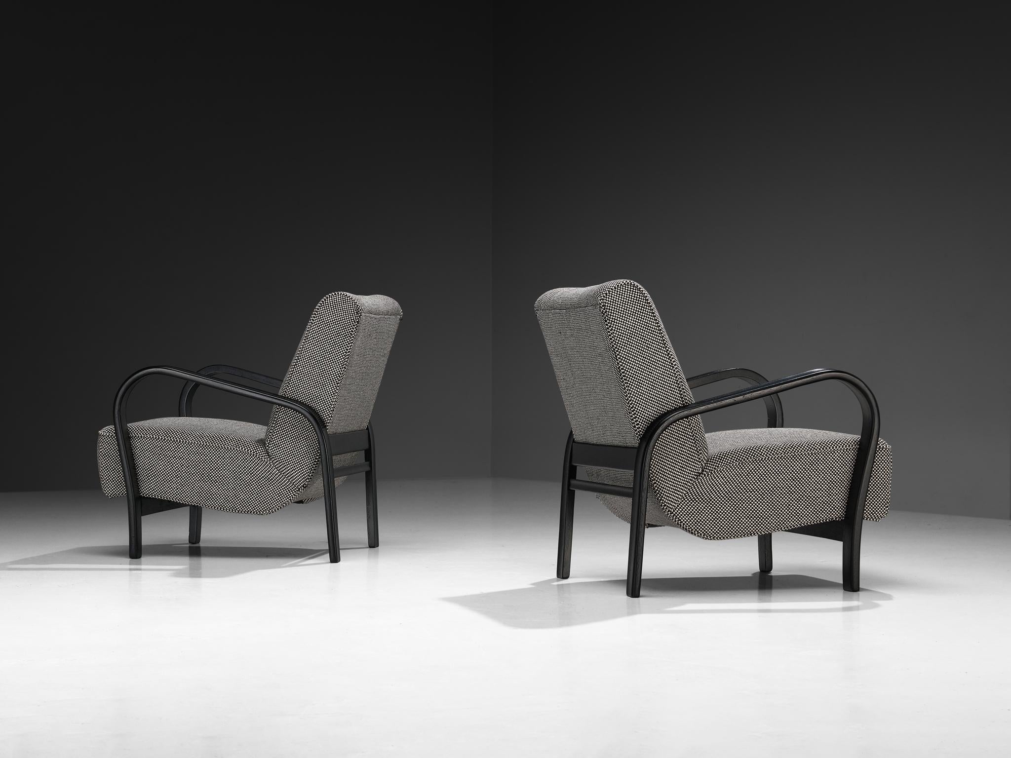 Jindrich Halabala Lounge Chairs in Black-and-White Checkered Upholstery