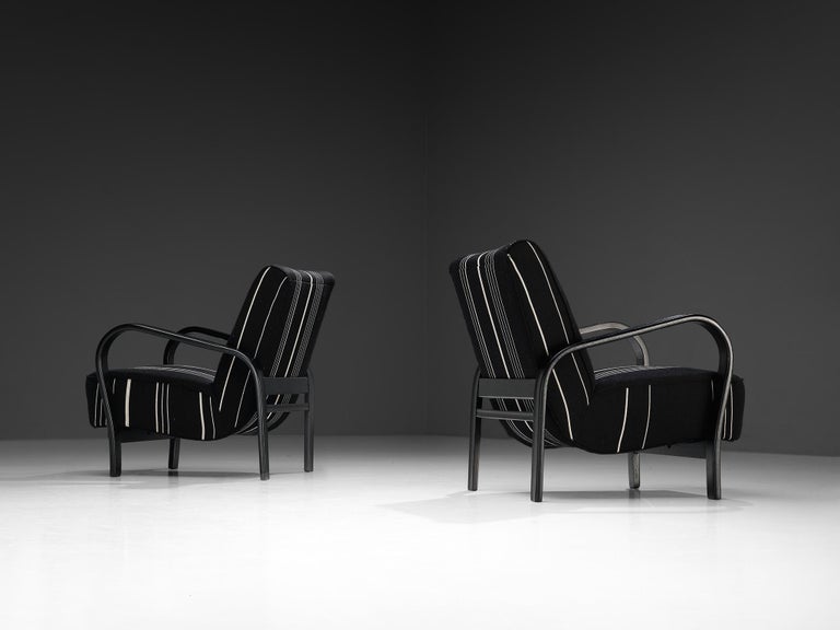 Jindrich Halabala Lounge Chairs in Black and White Striped Upholstery