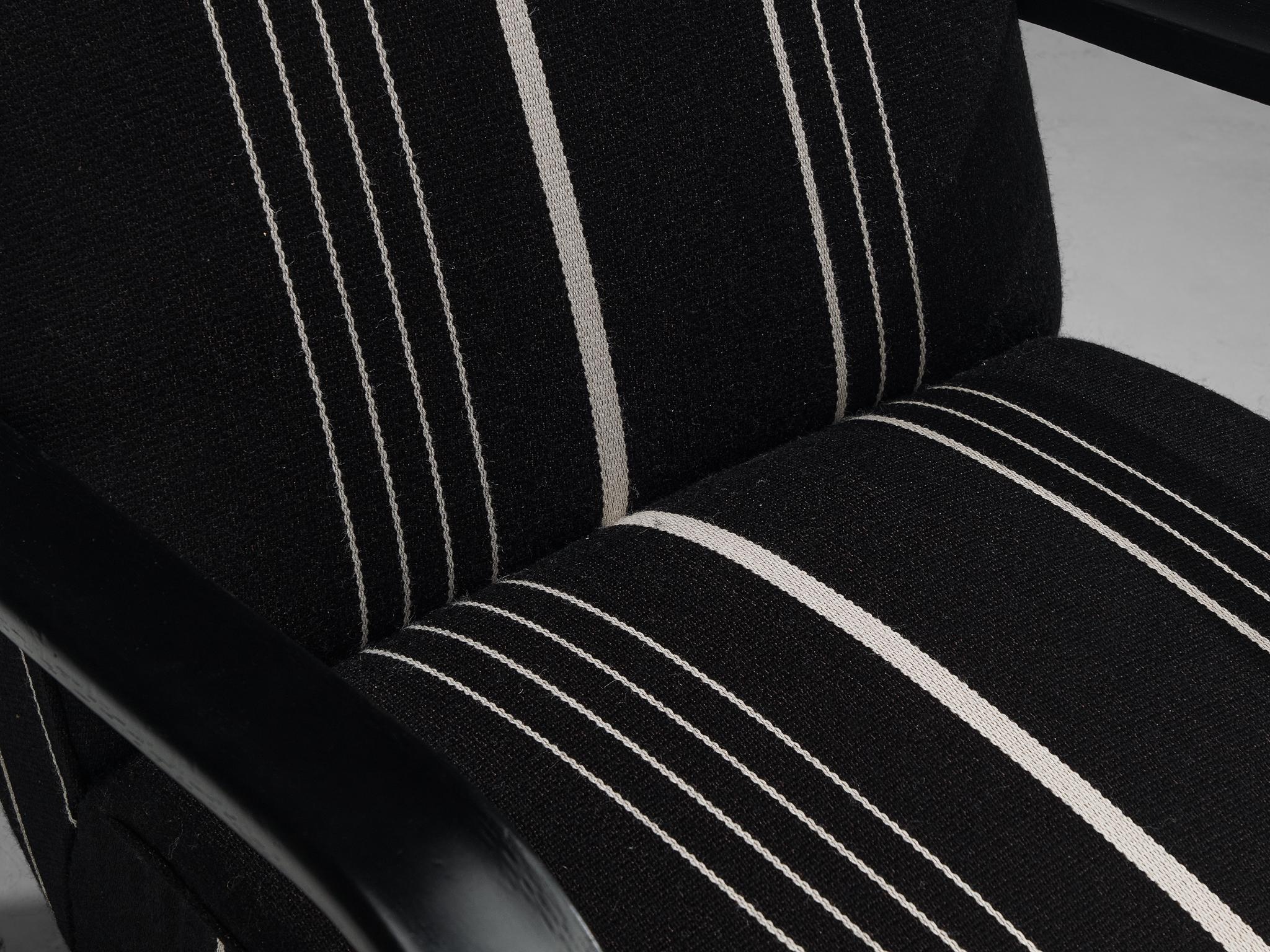 Jindrich Halabala Lounge Chair in Black and White Striped Upholstery