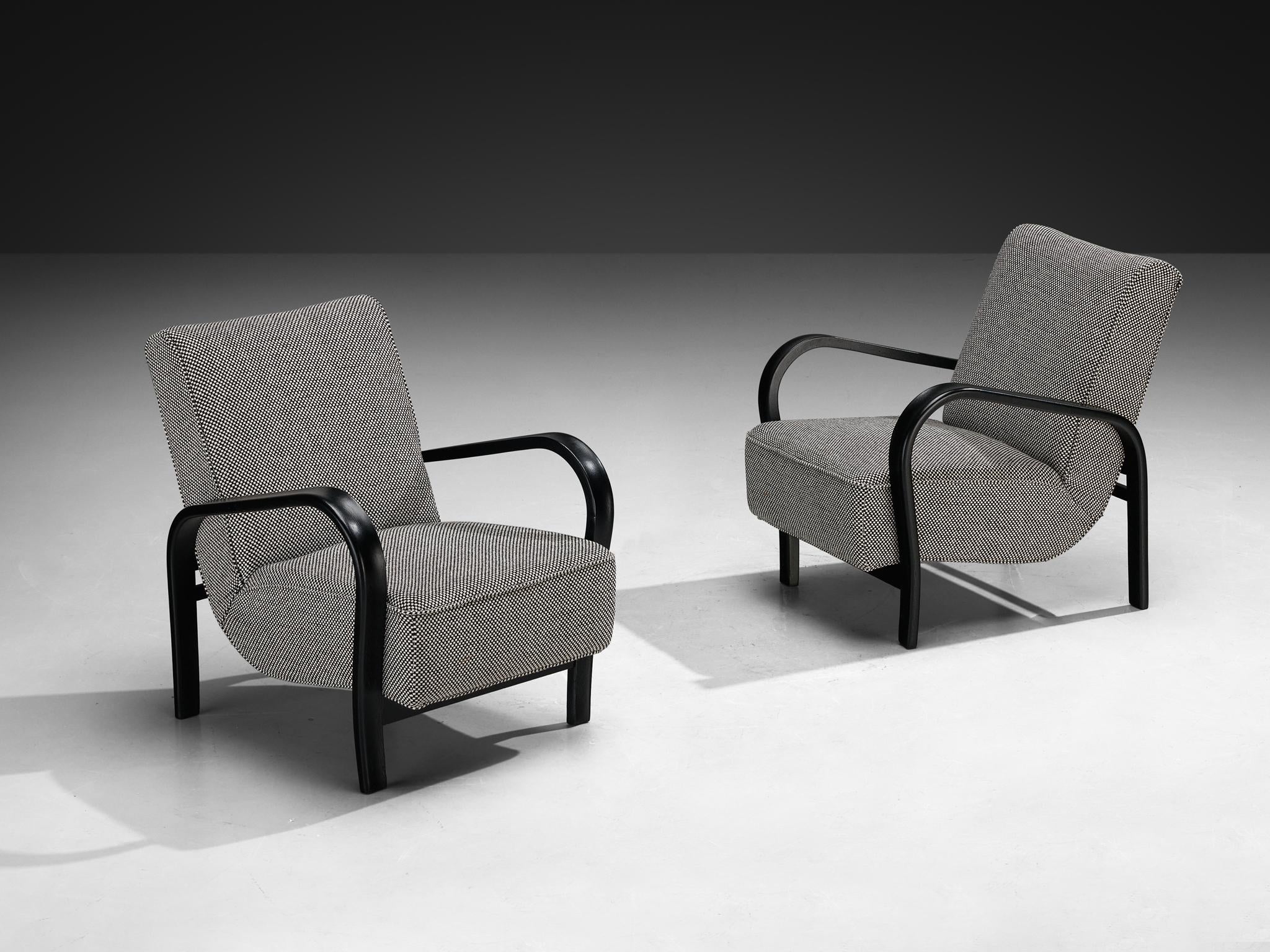 Jindrich Halabala Lounge Chairs in Black-and-White Checkered Upholstery