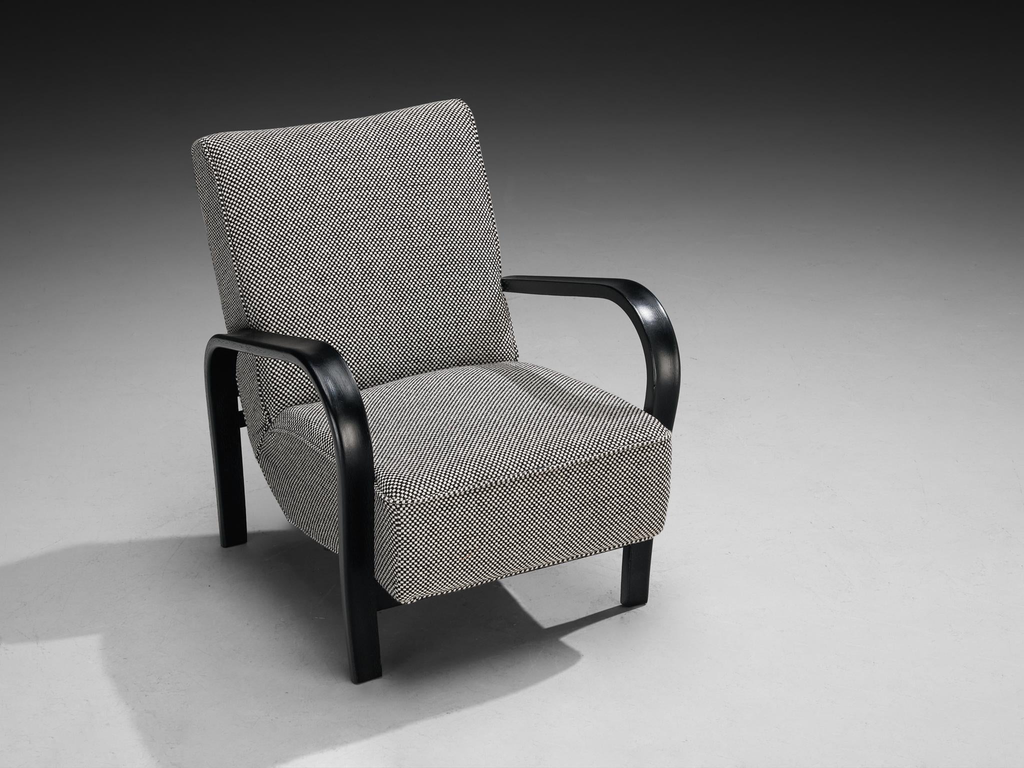 Jindrich Halabala Lounge Chairs in Black-and-White Checkered Upholstery