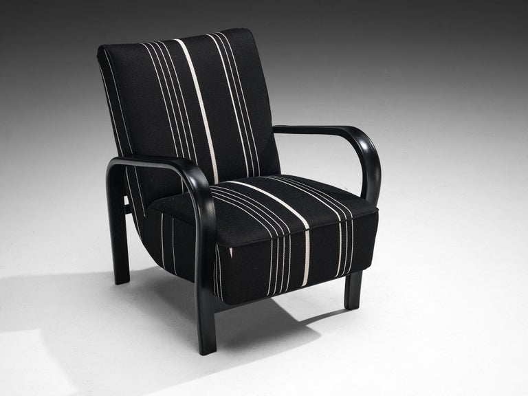 Jindrich Halabala Lounge Chairs in Black and White Striped Upholstery