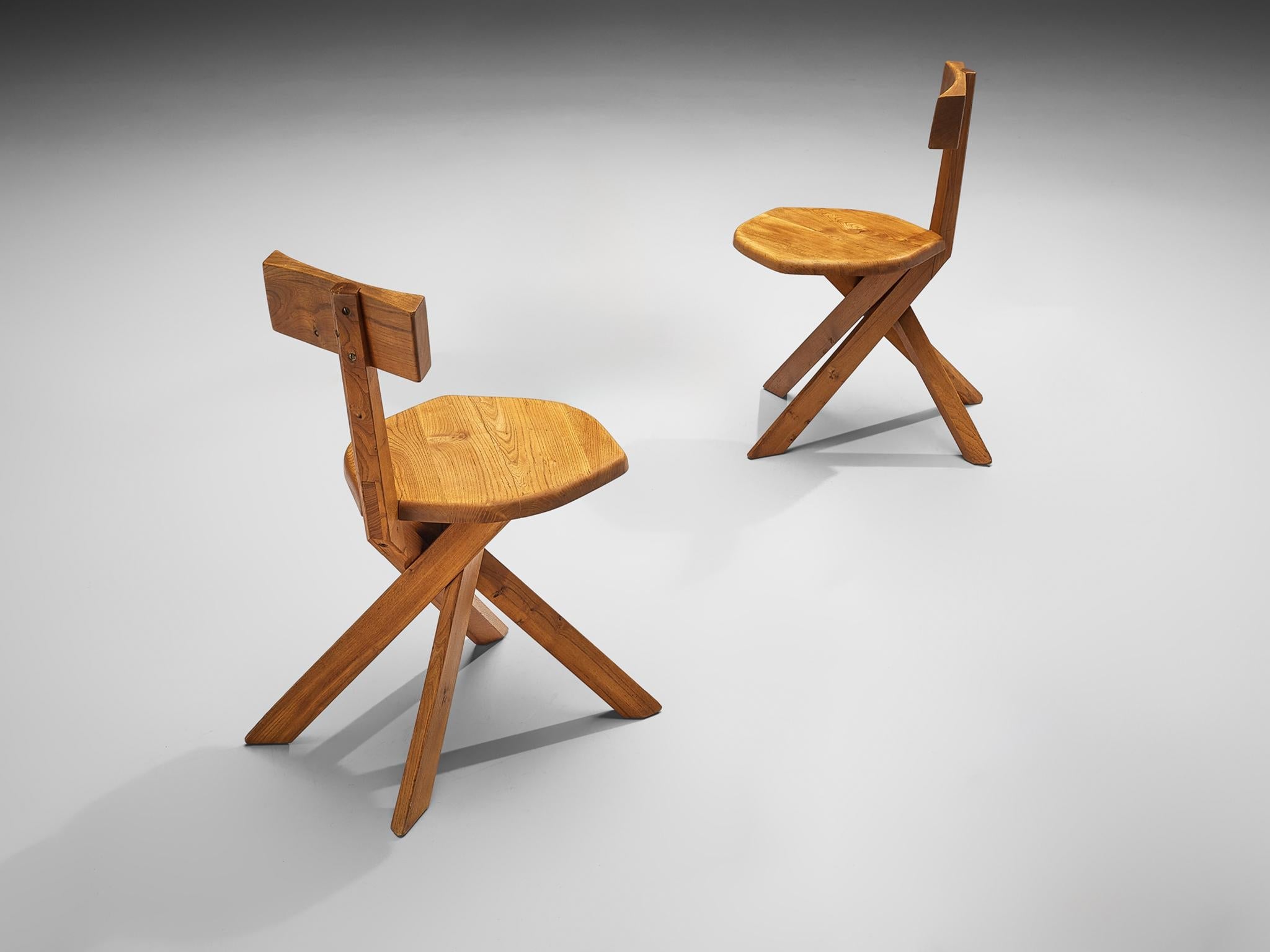 Early Pierre Chapo 'S34' Dining or Side Chairs in Solid Elm