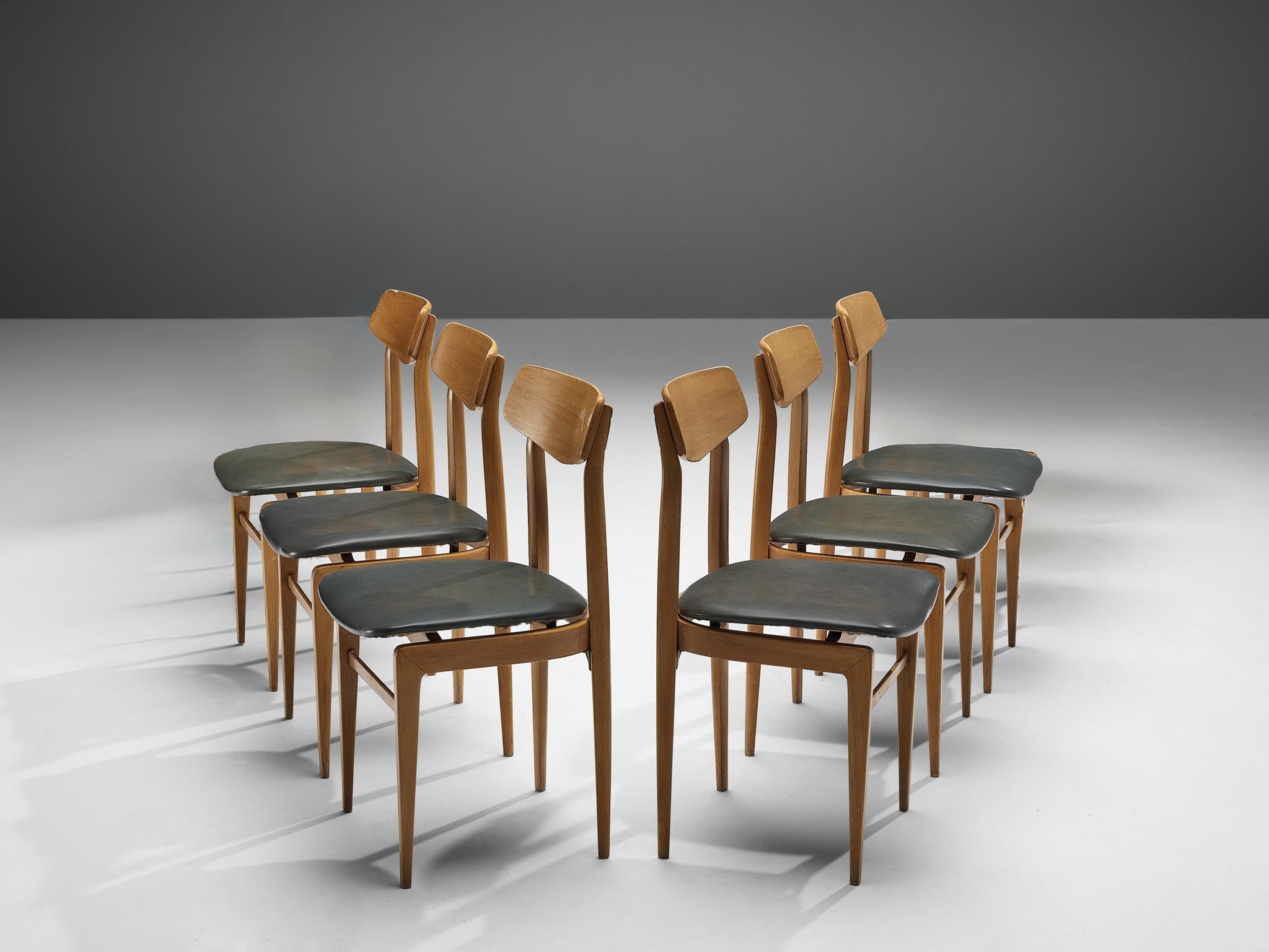 Danish Set of Six Danish Sculptural Chairs in Blonde Wood