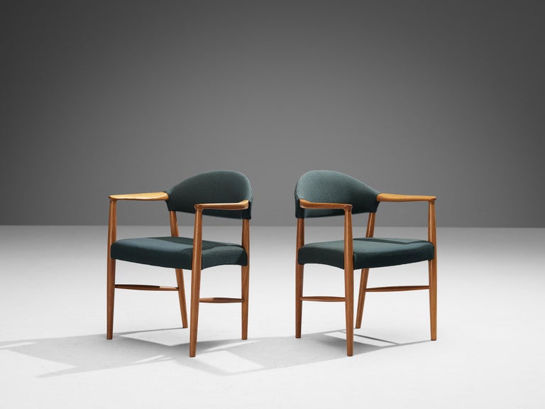 Kurt Olsen for Slagelse Mobelvaerk Armchairs in Teak and Green Upholstery