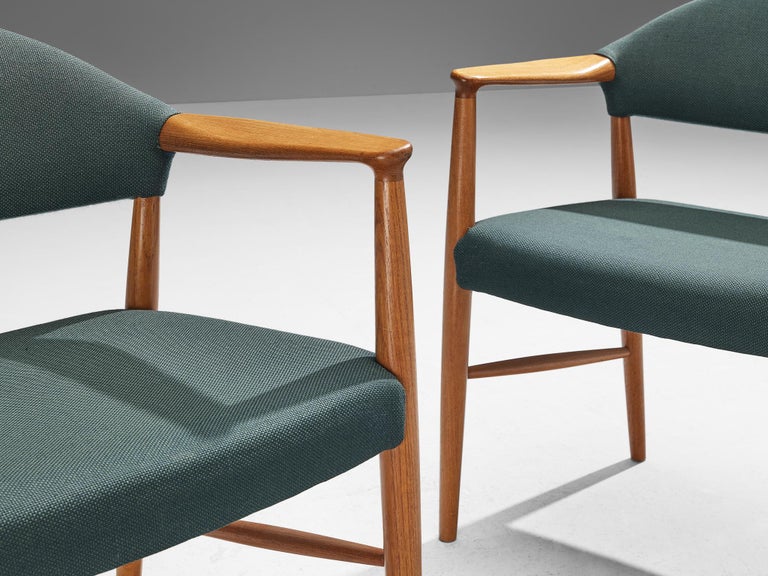 Kurt Olsen for Slagelse Mobelvaerk Armchairs in Teak and Green Upholstery