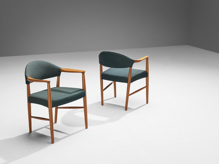 Kurt Olsen for Slagelse Mobelvaerk Armchairs in Teak and Green Upholstery