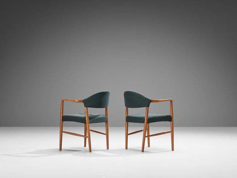 Kurt Olsen for Slagelse Mobelvaerk Armchairs in Teak and Green Upholstery