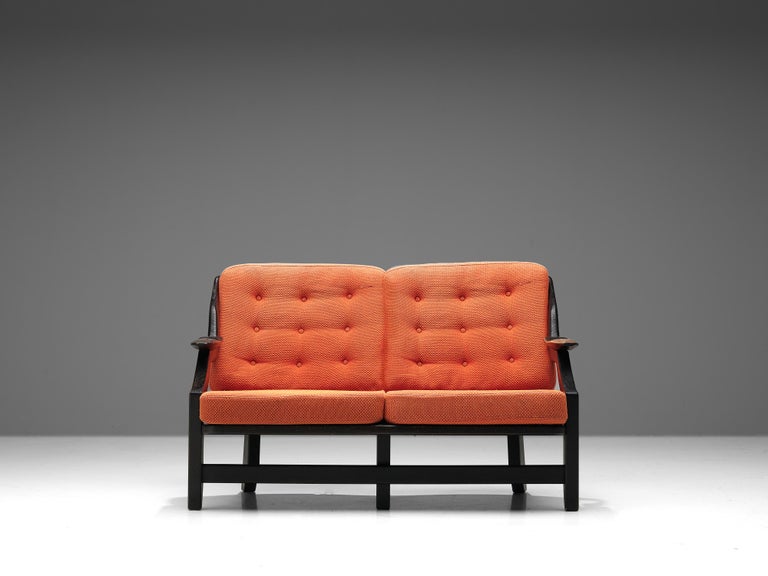 Guillerme & Chambron 'Gregoire' Sofa in Oak and Orange Red Upholstery