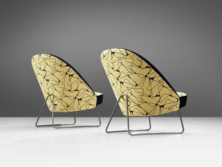 Theo Ruth Pair of Lounge Chairs in Patterned Upholstery