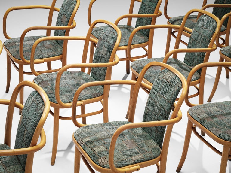 Large Set of Bentwood Armchairs in Green Upholstery