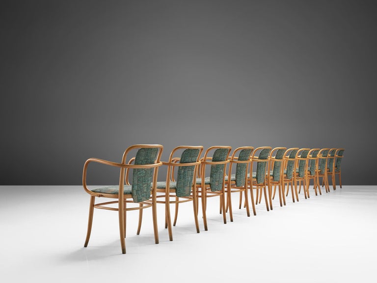 Large Set of Bentwood Armchairs in Green Upholstery