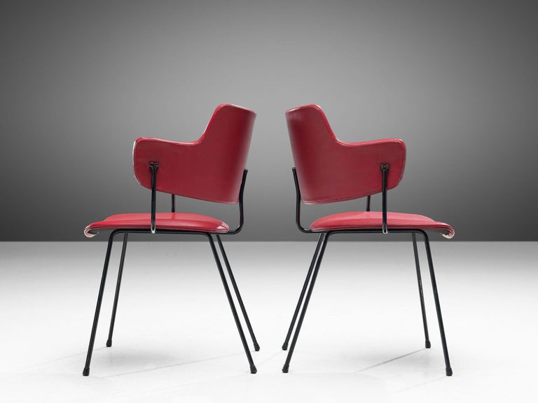 Wim Rietveld & W.H. Gispen for Kembo '205' Chairs in Red Upholstery