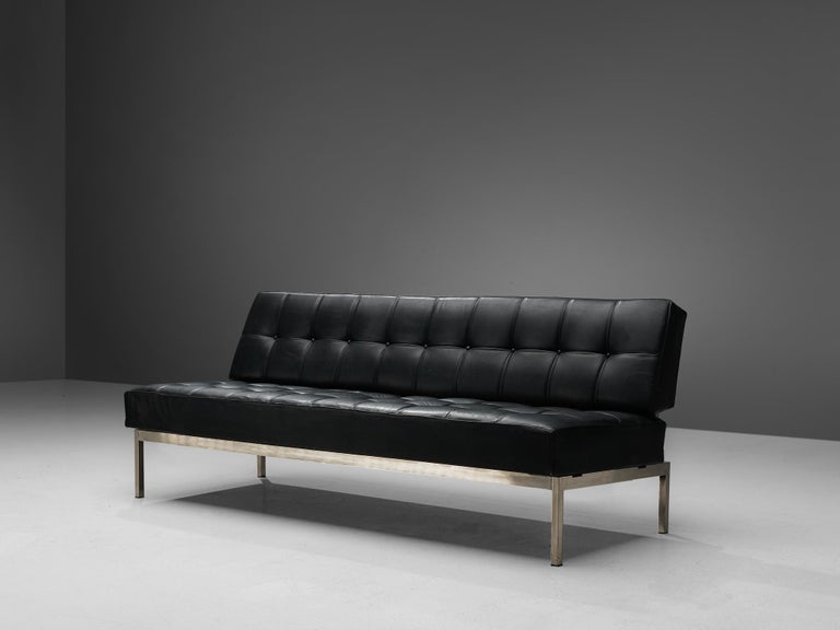 Johannes Spalt 'Constanze' Sofa Daybed in Black Leather and Steel