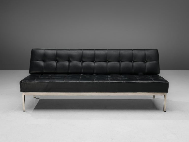 Johannes Spalt 'Constanze' Sofa Daybed in Black Leather and Steel