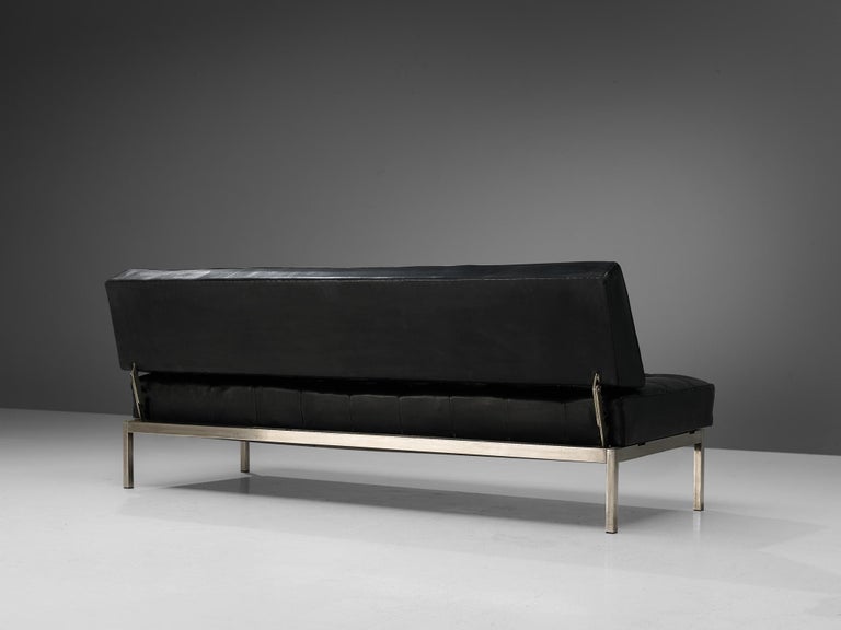 Johannes Spalt 'Constanze' Sofa Daybed in Black Leather and Steel