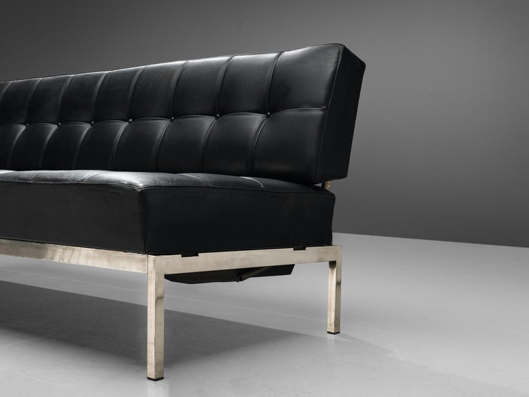 Johannes Spalt 'Constanze' Sofa Daybed in Black Leather and Steel