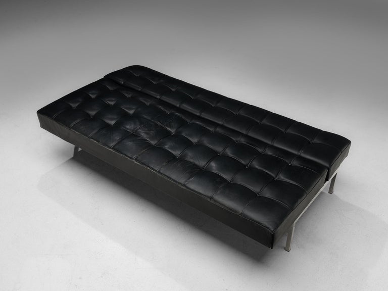 Johannes Spalt 'Constanze' Sofa Daybed in Black Leather and Steel