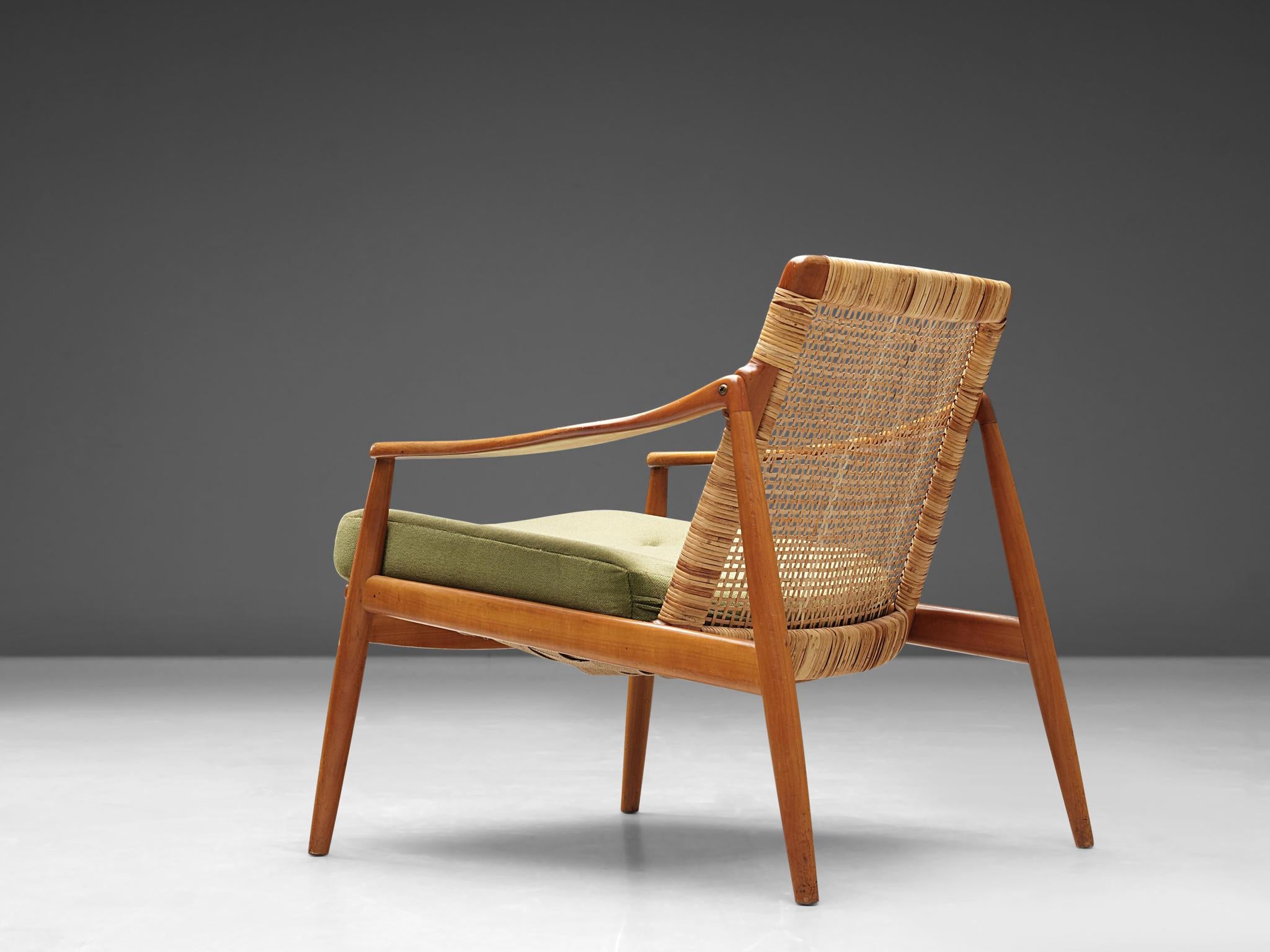 Hartmut Lohmeyer for Wilkhahn Lounge Chair in Teak and Cane