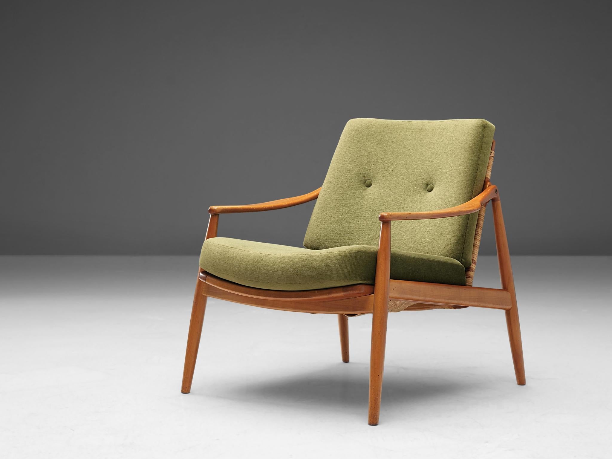 Hartmut Lohmeyer for Wilkhahn Lounge Chair in Teak and Cane