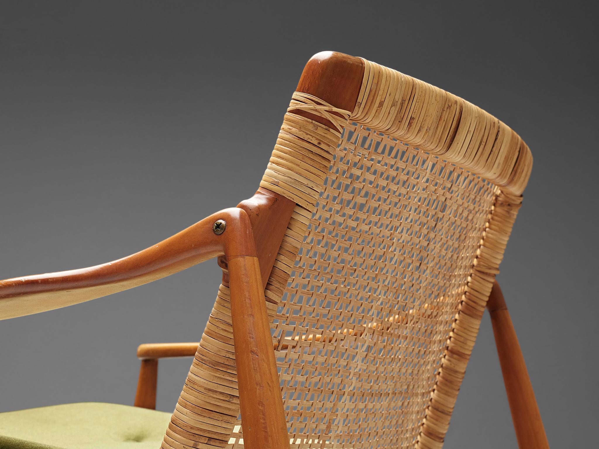 Hartmut Lohmeyer for Wilkhahn Lounge Chair in Teak and Cane