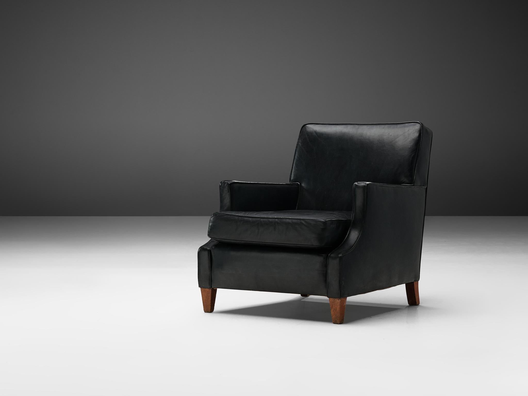 Danish Lounge Chair in Black Leather