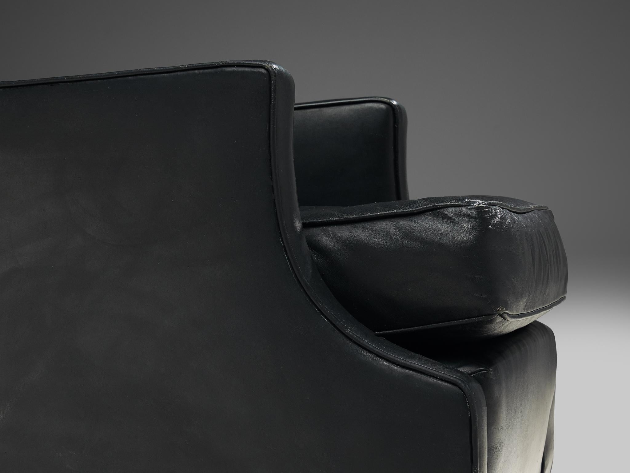 Danish Lounge Chair in Black Leather