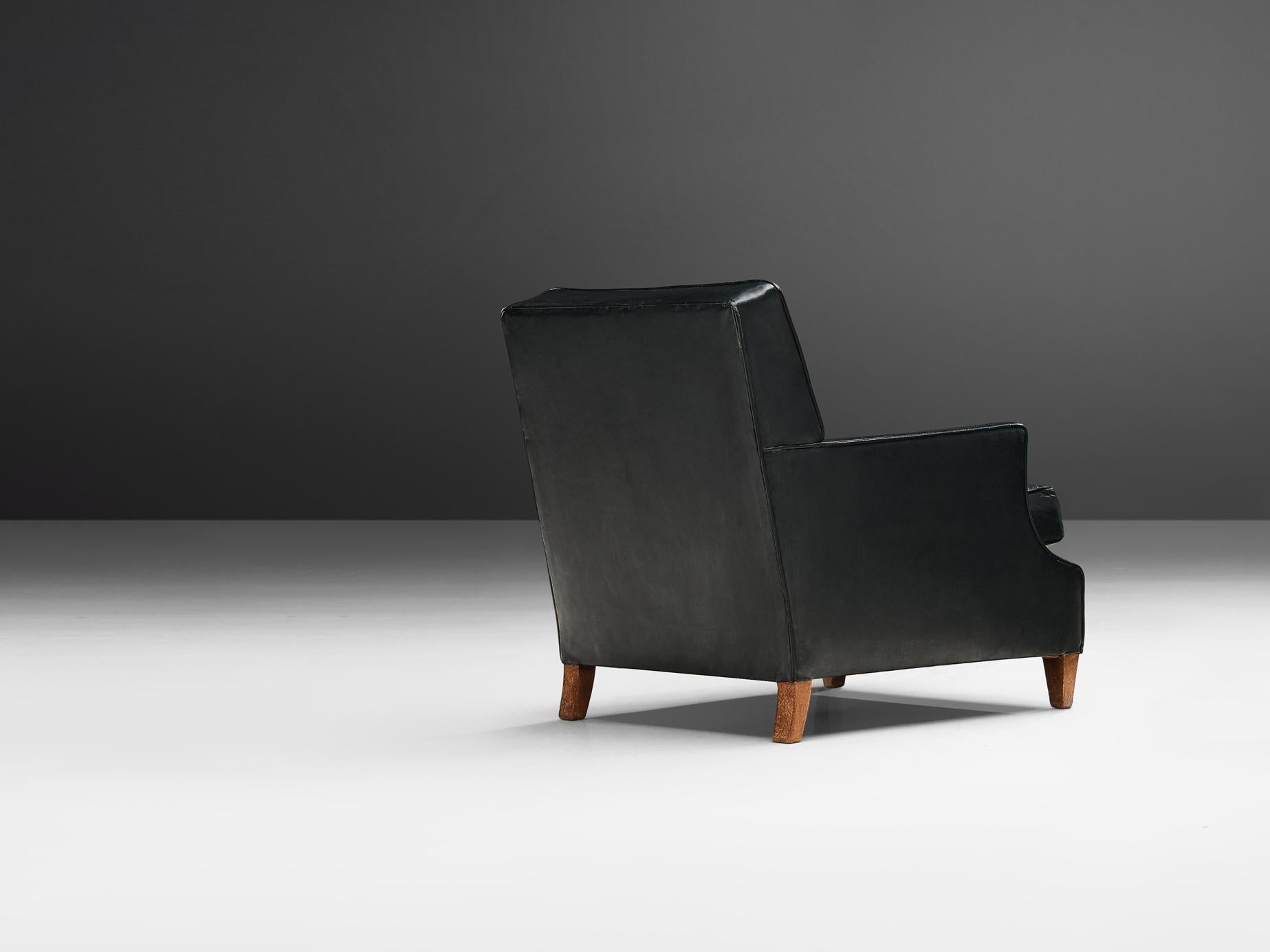 Danish Lounge Chair in Black Leather