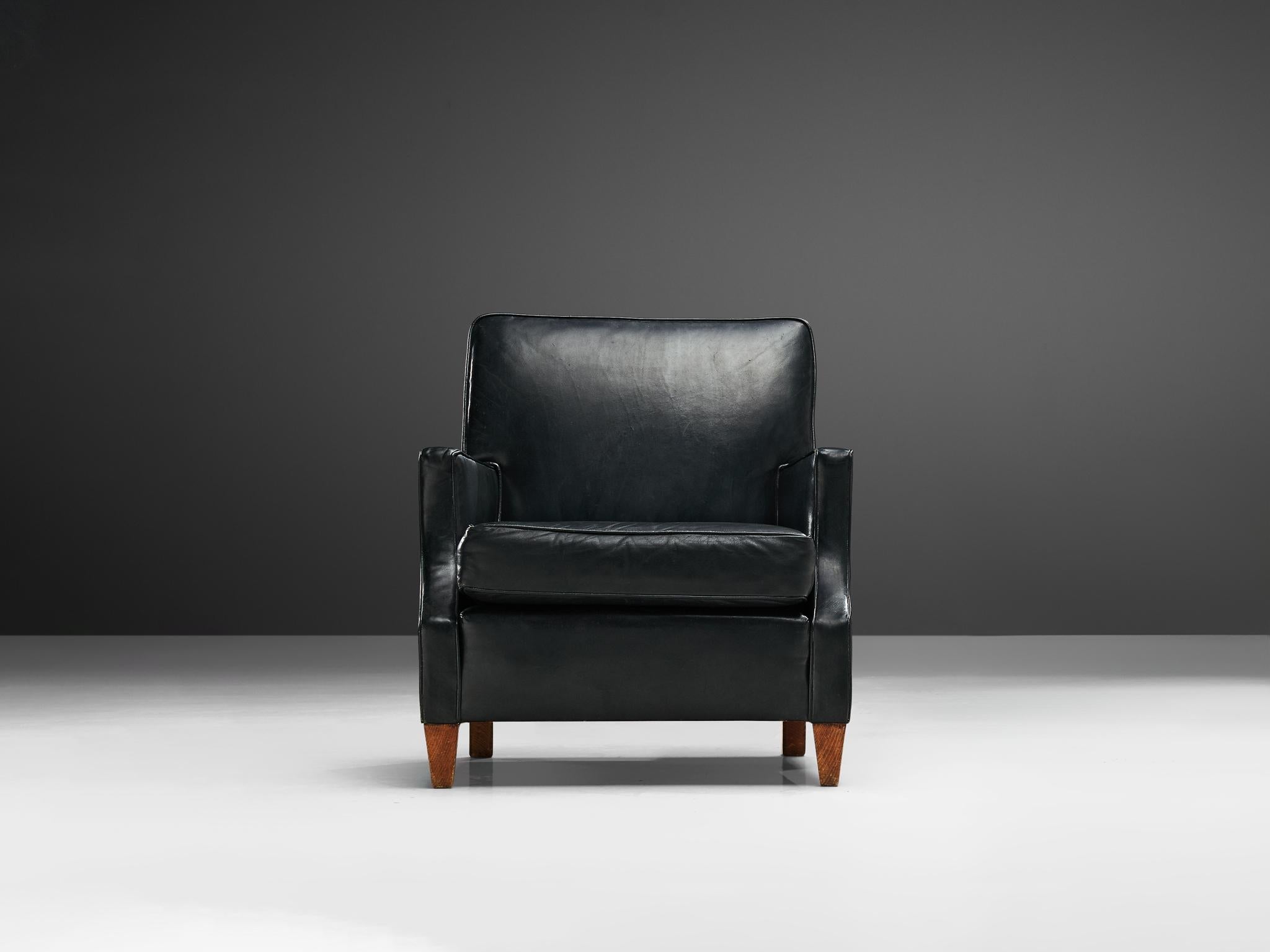 Danish Lounge Chair in Black Leather