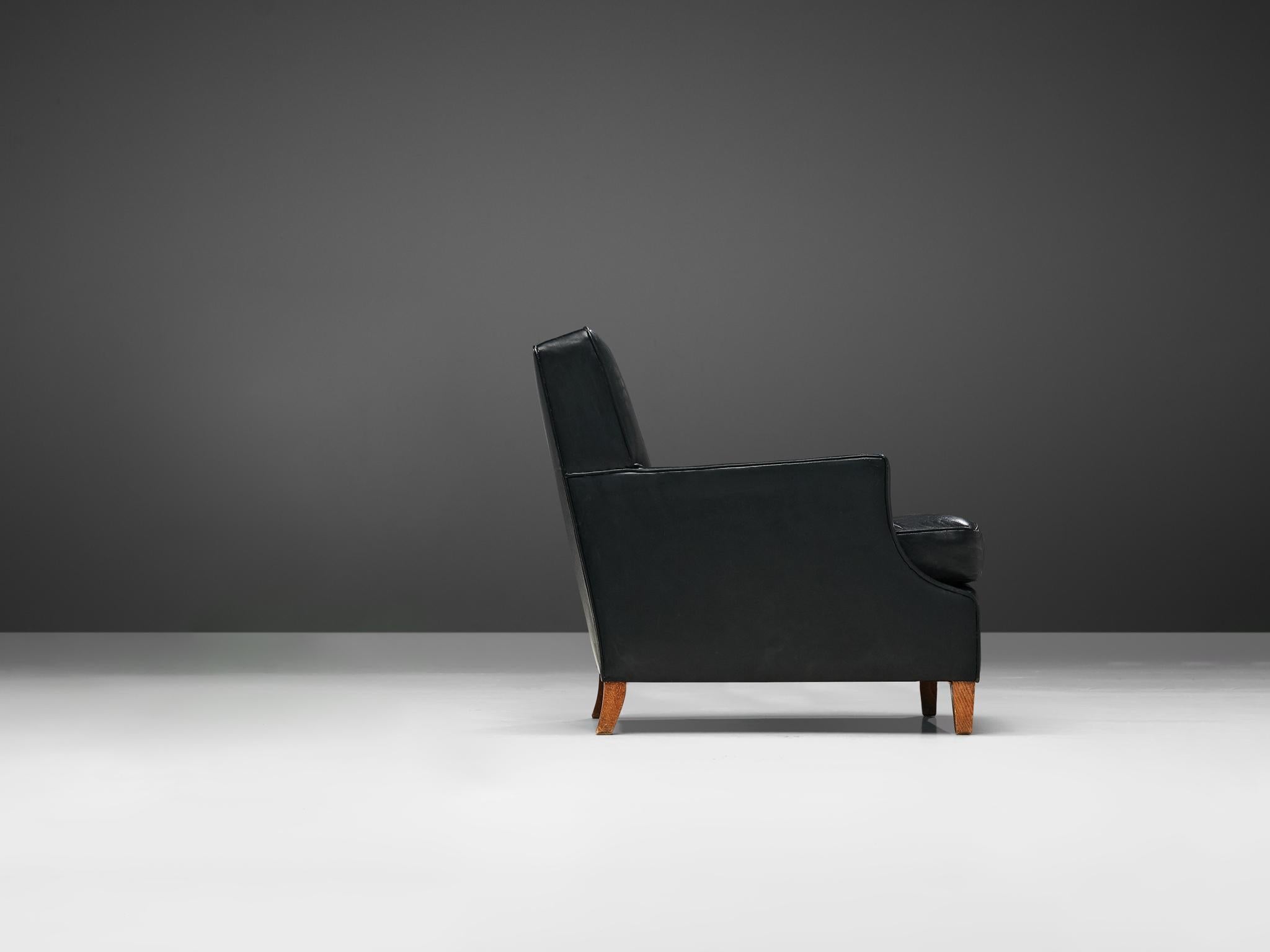 Danish Lounge Chair in Black Leather