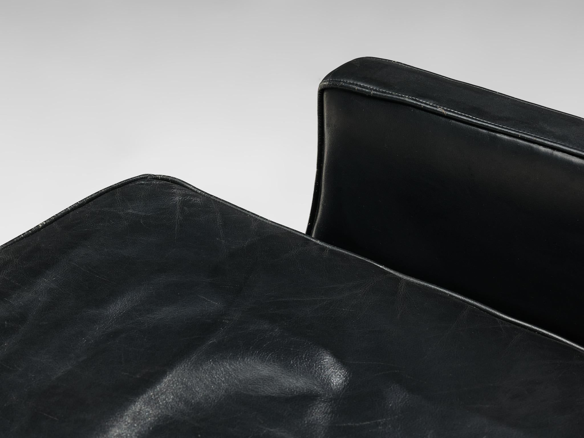 Danish Lounge Chair in Black Leather