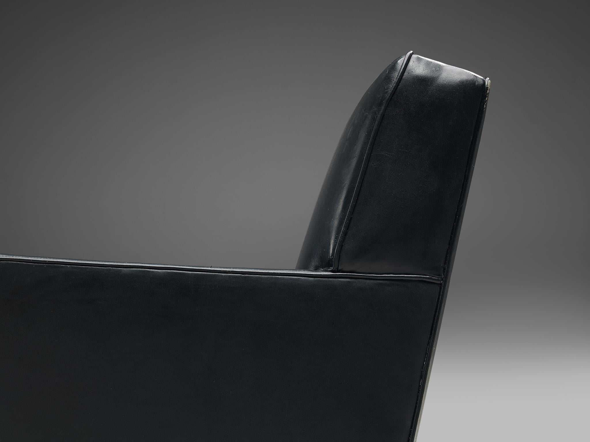 Danish Lounge Chair in Black Leather