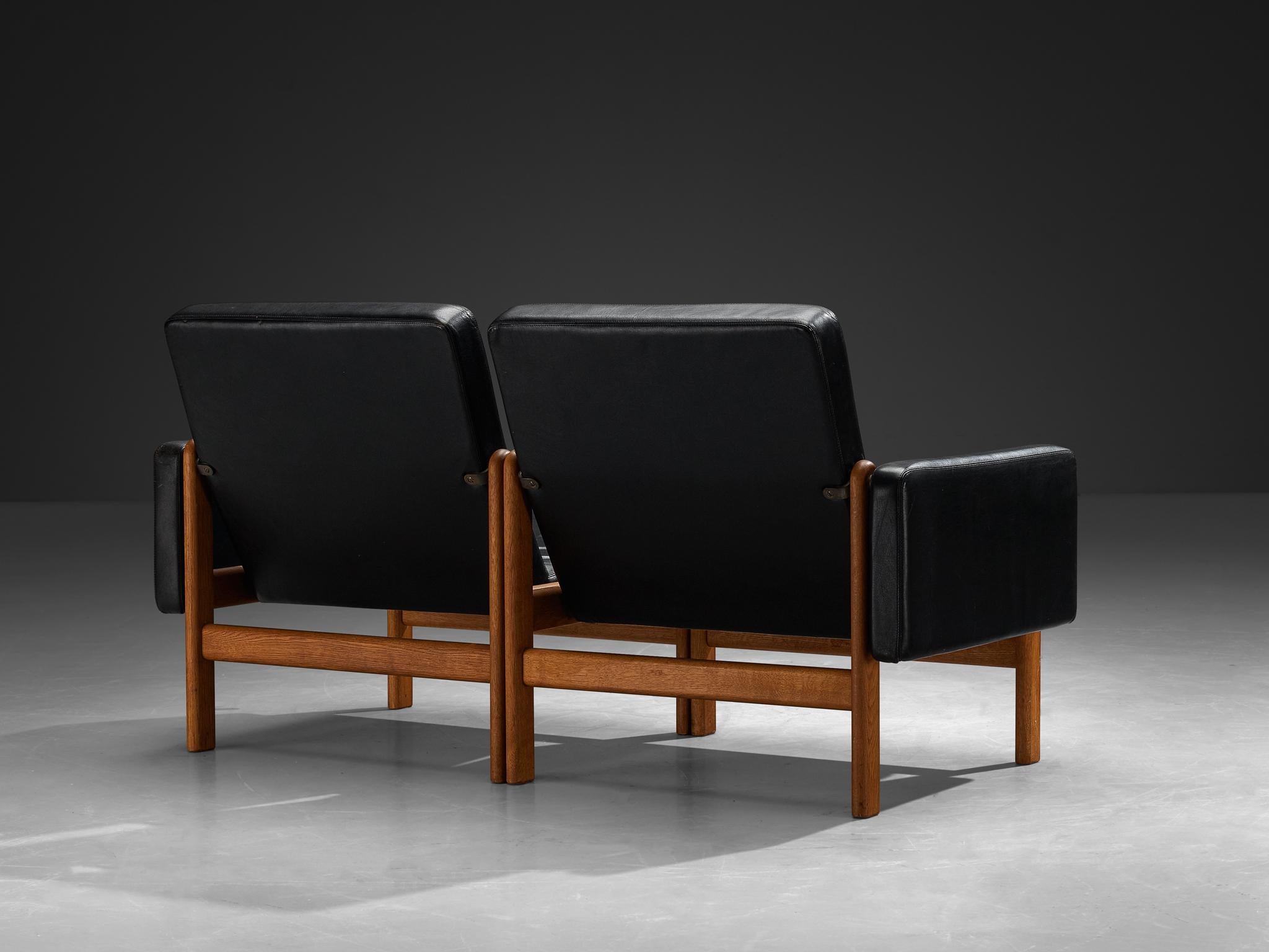 Jørgen Bækmark for FDB Møbler Two Seat Modular Sofa in Oak and Leather