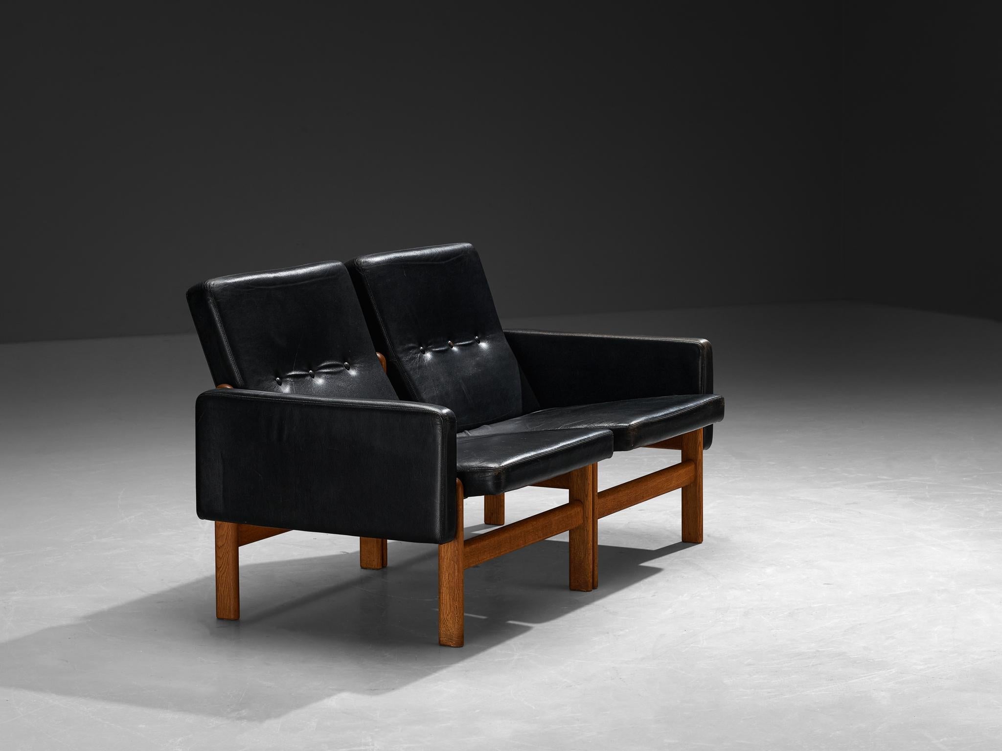 Jørgen Bækmark for FDB Møbler Two Seat Modular Sofa in Oak and Leather