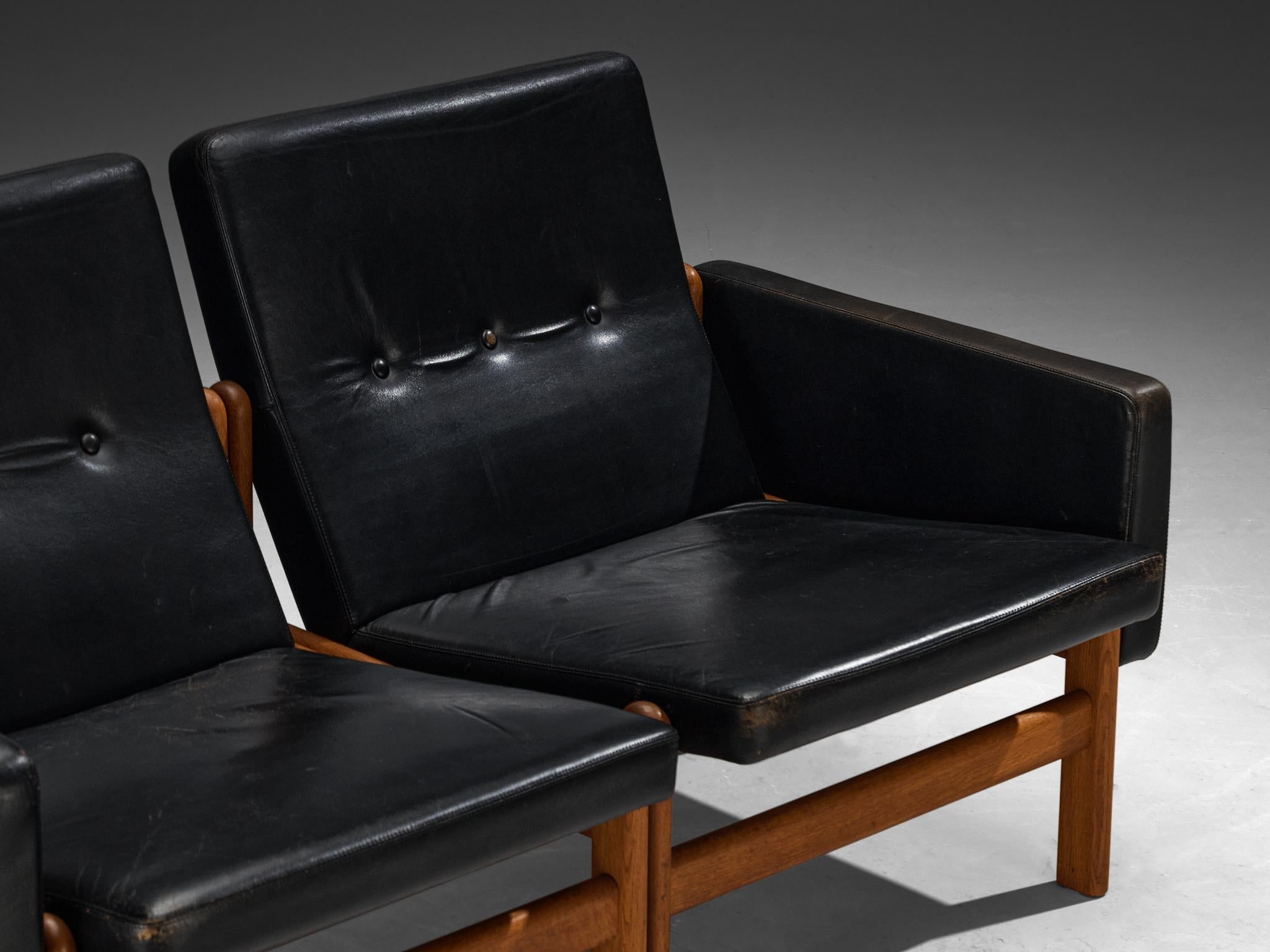 Jørgen Bækmark for FDB Møbler Two Seat Modular Sofa in Oak and Leather