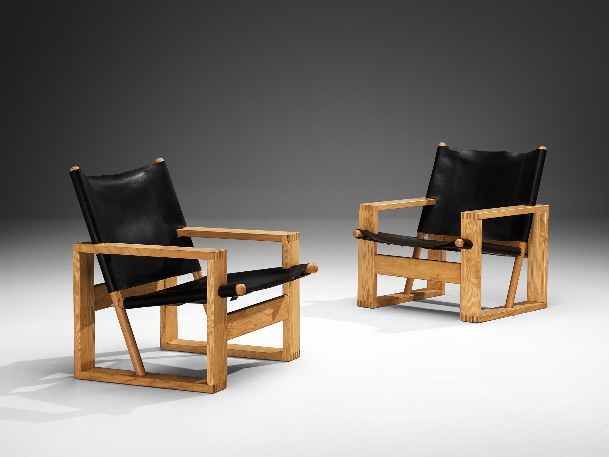 Ate van Apeldoorn Lounge Chairs in Ash and Black Leather